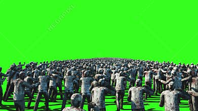 A large crowd of zombies. Apocalypse, halloween concept. 4K green screen animation.