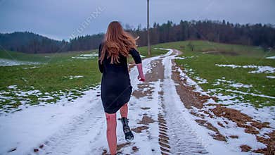 Running away from kidnapper on a cold day