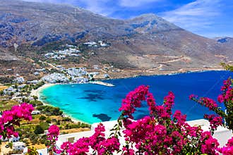 Stunning Greek beaches in Amorgos island,Aegialis bay, Cyclades