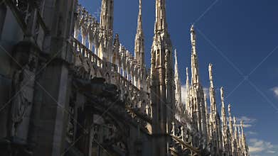 Sunny day milan duomo cathedral rooftop decoration blue sky panorama 4k italy