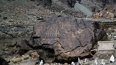 Petroglyphs at the bank of Indus river, Gilgit-Baltistan Pakistan