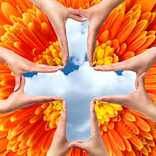 Big Medical Cross symbol from hands isolated