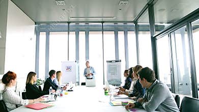 Amusing creative director giving presentation