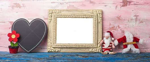 Cute Christmas photo frame. Copyspace.