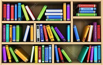 Bookshelf and many books