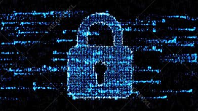 Information protection concept. Castle of code in cyberspace.