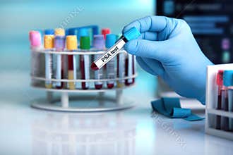 Doctor holding tube with text PSA test