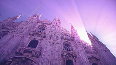 Sunset view of Milan Cathedral Duomo di Milano and piazza del Duomo in Milan Italy