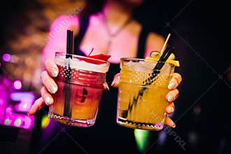 Colourful cocktails nice served with beautiful bokeh