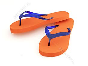 Orange flip flops on white background