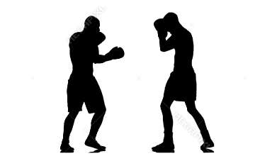 Low blow in a boxing match between two sportsmen. Silhouette