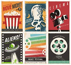 Cinema posters collection with different movie and film genres and themes
