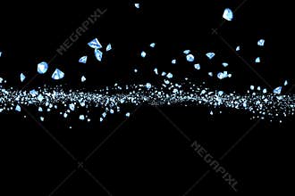 Silver glitter sparkle diamonds particles flowing on black background, transition effect, glamour luxury holiday