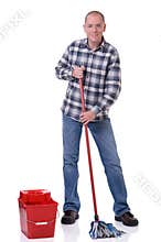 Man with bucket and mop
