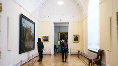 SAINT PETERSBURG, RUSSIA - October 12, 2016: Hyperlapse throw building and halls of Hermitage museum