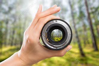 Photography camera lens concept.