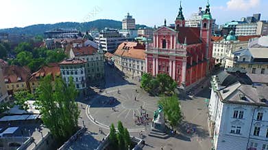 Aerial view of city center in Ljubljana, Slovenia.