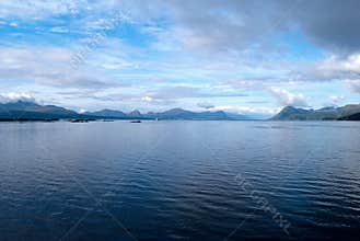 Beautiful morning sky over a fjord in Norway
