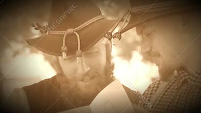 Two Civil War soldiers looking at a tintype (Archive Footage Version)
