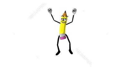 Cartoon pencil jumping happy