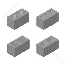 A set of isometric cinder blocks, vector illustration.