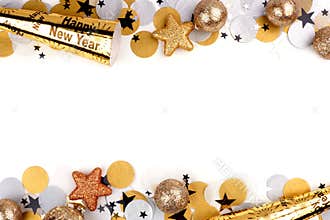New Years Eve double border of confetti and decor over white