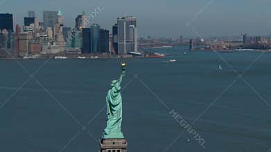 Statue of liberty with nyc skyline