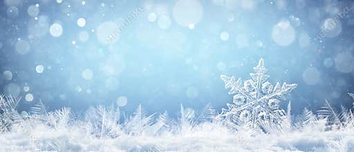 Snowflake On Natural Snowdrift Close Up