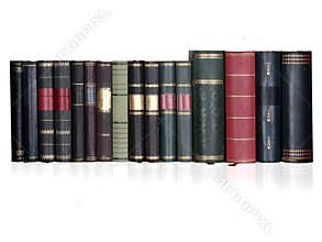 Vintage books in a row, isolated, free copy space
