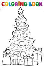 Coloring book Christmas tree and gifts 2