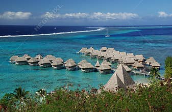 Hotel over the turquoise lagoon in Bora Bora
