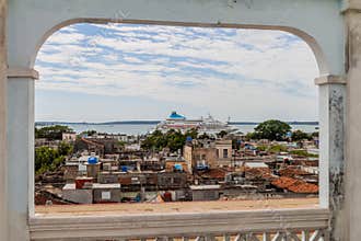Cruise ship in Cienfuegos, Cuba. View from Casa de la Cultura Benjamin Duart