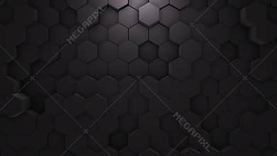 Abstract Hexagon Geometric texture. Black Surface illustration. Dark hexagonal grid pattern background, randomly wave in