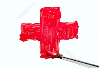 Red cross with brush