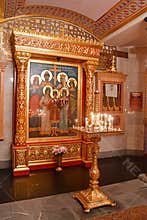 YEKATERINBURG, RUSSIA, November 25, 2018. Icon with members of the Royal family in the Cathedral on Blood in the name of all Saint