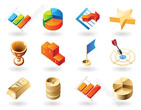Isometric-style icons for business abstract
