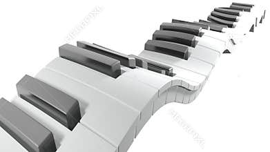Keyboard of a piano waving on white background - 3D rendering