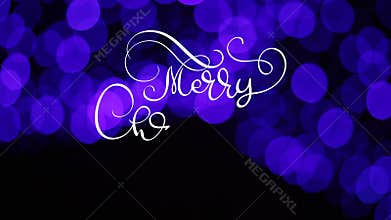 Writing white Merry Christmas animation calligraphy lettering text on dark blue with bokhe background. 3D For Greeting