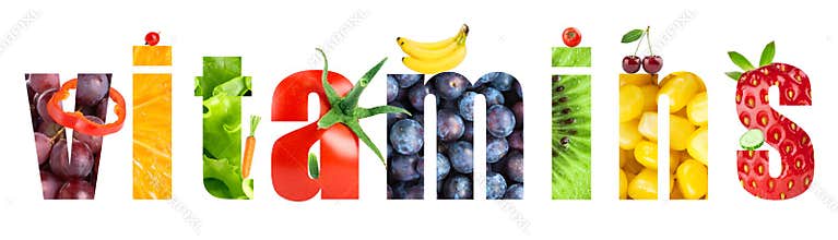 Collage of fruits and vegetables. Vitamins