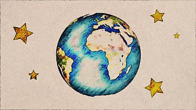 Cartoon pen drawn planet earth globe spin on white old paper background seamless endless loop animation background - new