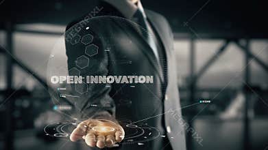 Open Innovation with hologram businessman concept