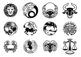 Zodiac astrology horoscope star signs icon set