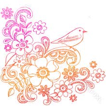 Flowers and Bird Sketchy Notebook Doodles