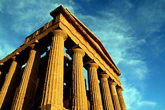 Sicily, ancient temple on blue eletric sky, Italy