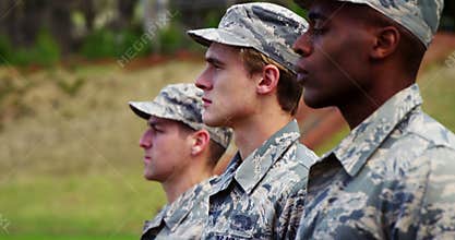 Group of us air force soldiers standing in line 4k