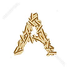 Alphabet bullet set letter A gold color, illustration 3D virtual design