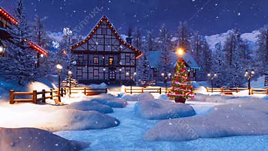 Winter night before Christmas in mountain village