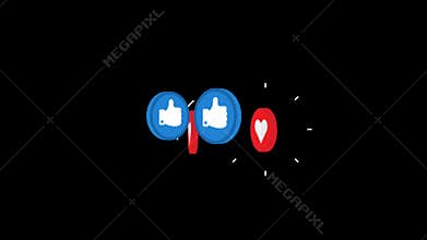 3D Like and heart icons pop up and flow up