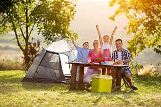 Happy family on camping