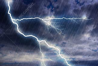 Rain storm backgrounds with lightning in cloudy weather
